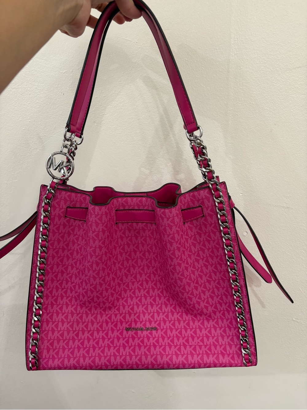 Michael Kors Hot Pink MK Signature Chain-Trim Tote